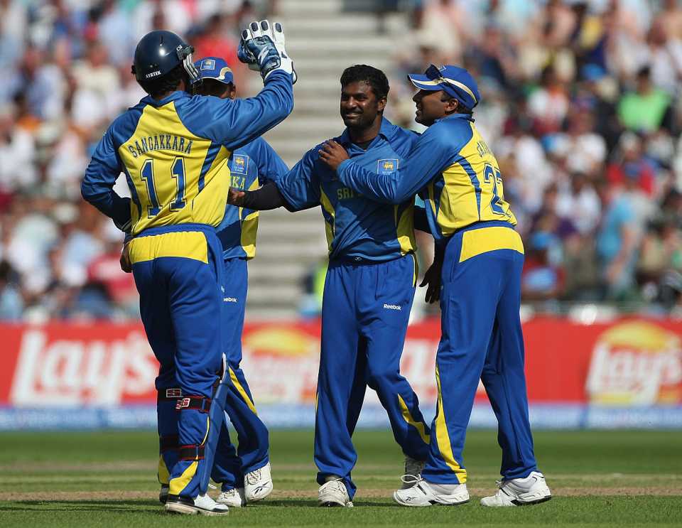 Muttiah Muralitharan celebrates a wicket, New Zealand v Sri Lanka, ICC World Twenty20 Super Eights, Trent Bridge, June 16, 2009 