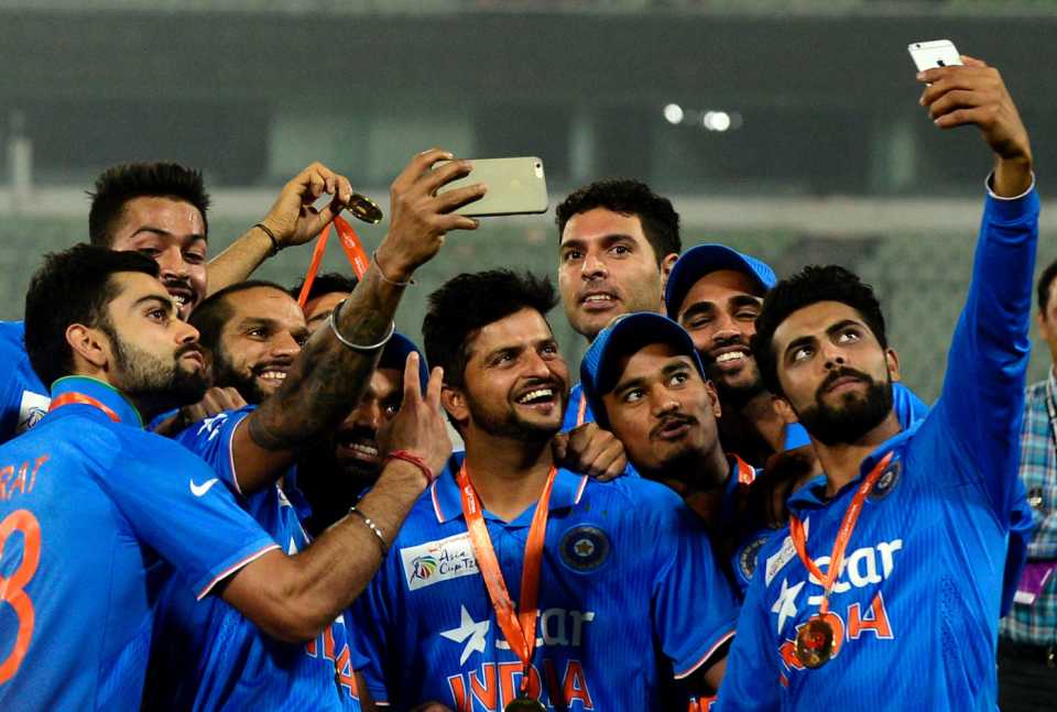 Indian players take a selfie to remember their Asia Cup triumph by, Bangladesh v India, Asia Cup final, Mirpur, March 6, 2016 