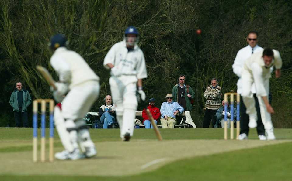 A Middlesex batsman faces an Oxford University bowler