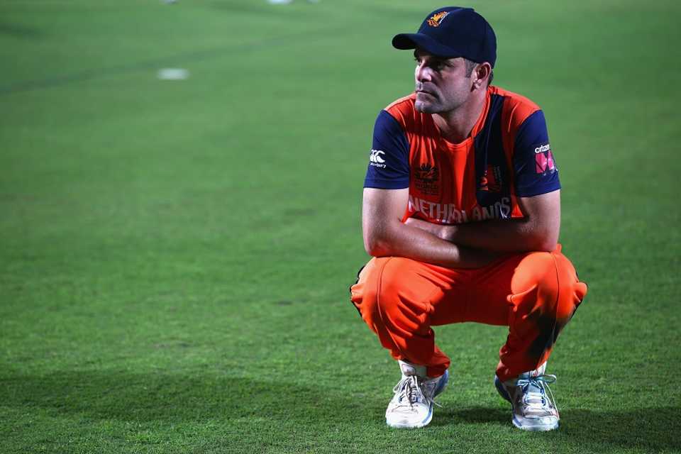 A dejected Peter Borren looks on after the eight-run defeat to Bangladesh