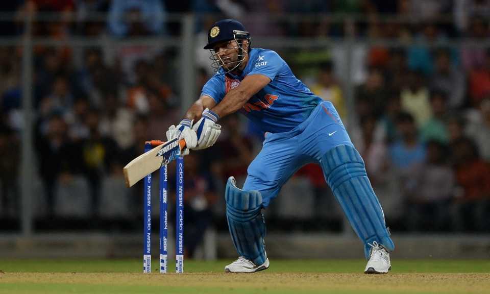 MS Dhoni reaches out to play one through the off side