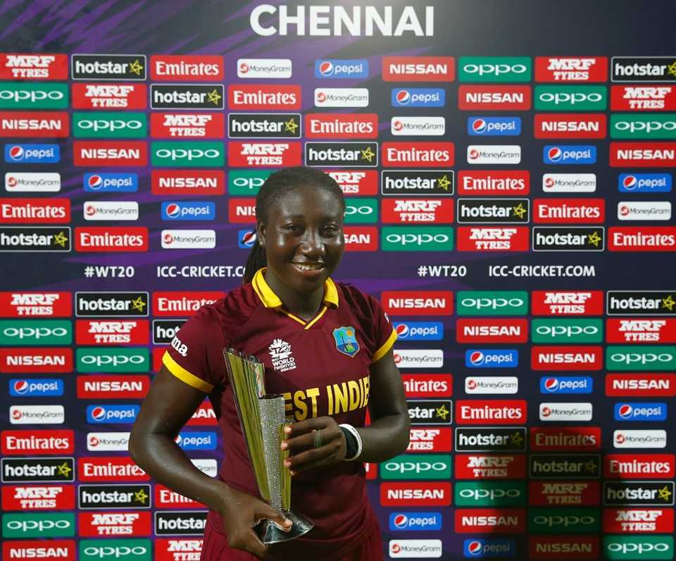 Stafanie Taylor poses with her Player-of-the-Match award