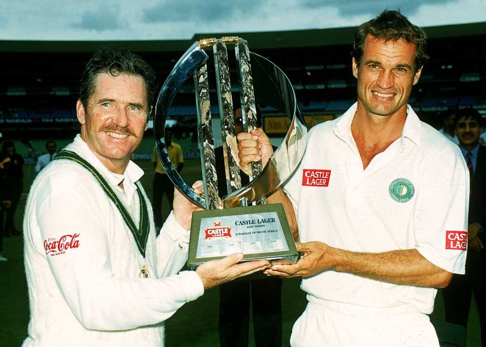 Allan Border and Kepler Wessels with the Test series trophy 