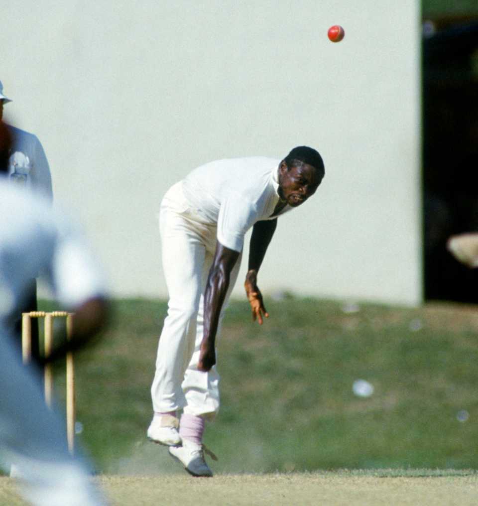 Patrick Patterson bowls in Port-of-Spain, West Indies v England, 2nd Test, Port-of-Spain, March 1986