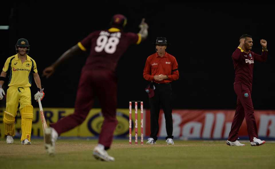 Sunil Narine celebrates a wicket, West Indies v Australia, ODI tri-series, 2nd match, Providence, June 5, 2016