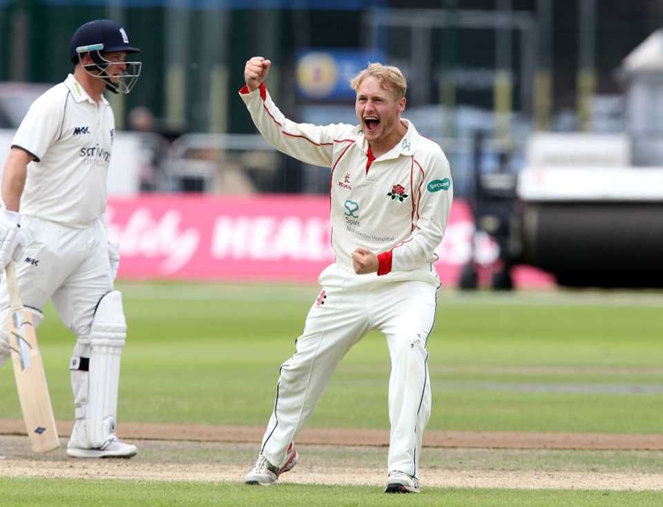 Matt Parkinson celebrates another wicket for Lancashire