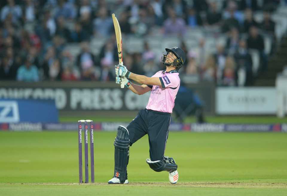 John Simpson hoists a shot into the stands, Middlesex v Somerset, NatWest T20 Blast, Lord's, June 23, 2016