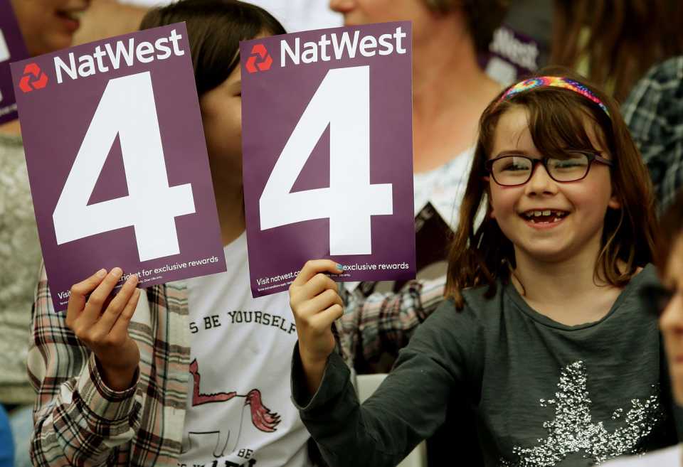 Young fans hold up signs with four on them, Nottinghamshire v Lancashire, Natwest T20 Blast, Trent Bridge, June 4, 2016