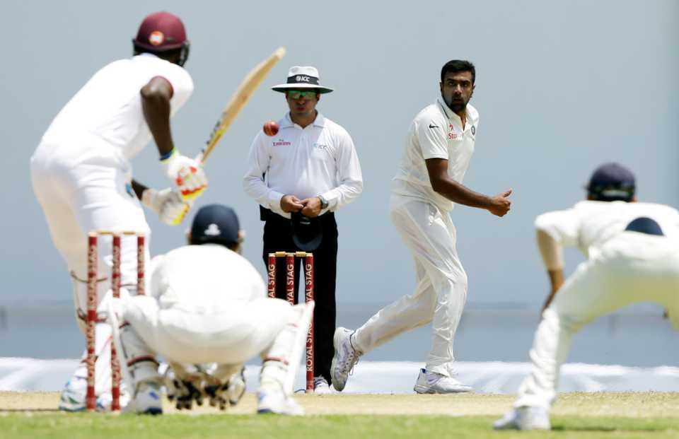 R Ashwin bowls, West Indies v India, 1st Test, Antigua, 4th day, July 24, 2016