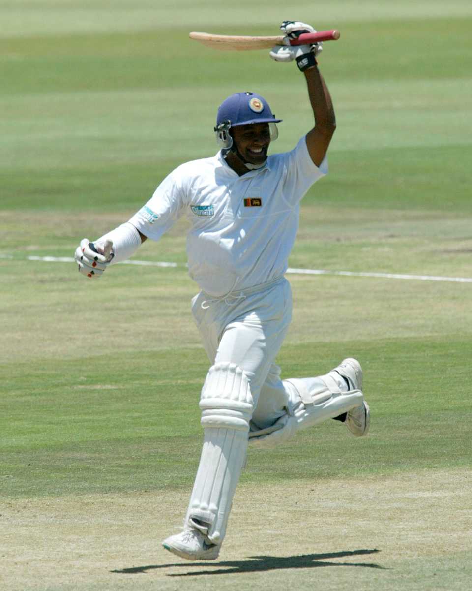 Hashan Tillakaratne celebrates his hundred,  South Africa v Sri Lanka, 2nd Test, Centurion, 2nd day, November 16, 2002