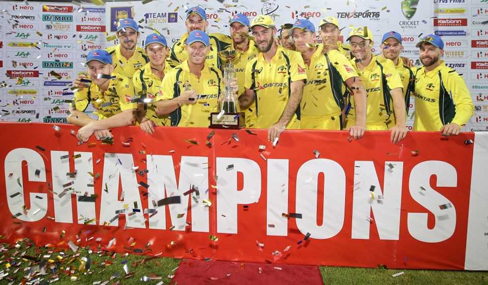 The Australian players players soak in their series victory, Sri Lanka v Australia, 2nd T20I, Colombo, September 9, 2016