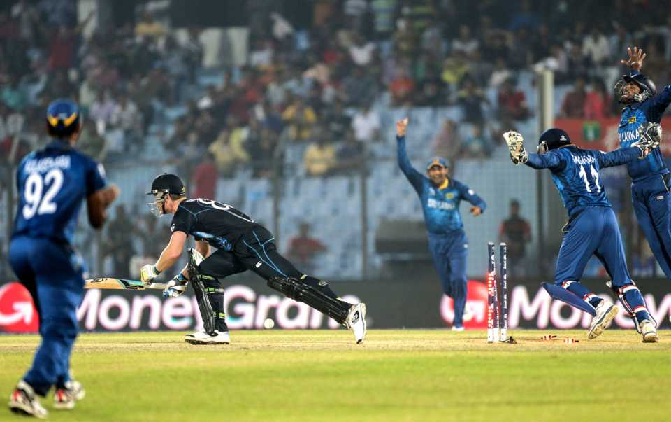Jimmy Neesham is bowled first ball by Rangana Herath, New Zealand v Sri Lanka, World T20, Group 1, Chittagong, March 31, 2014