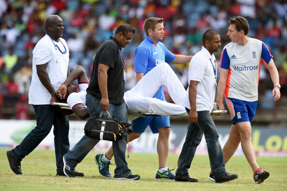 Jason Holder was stretched off the field with an ankle injury