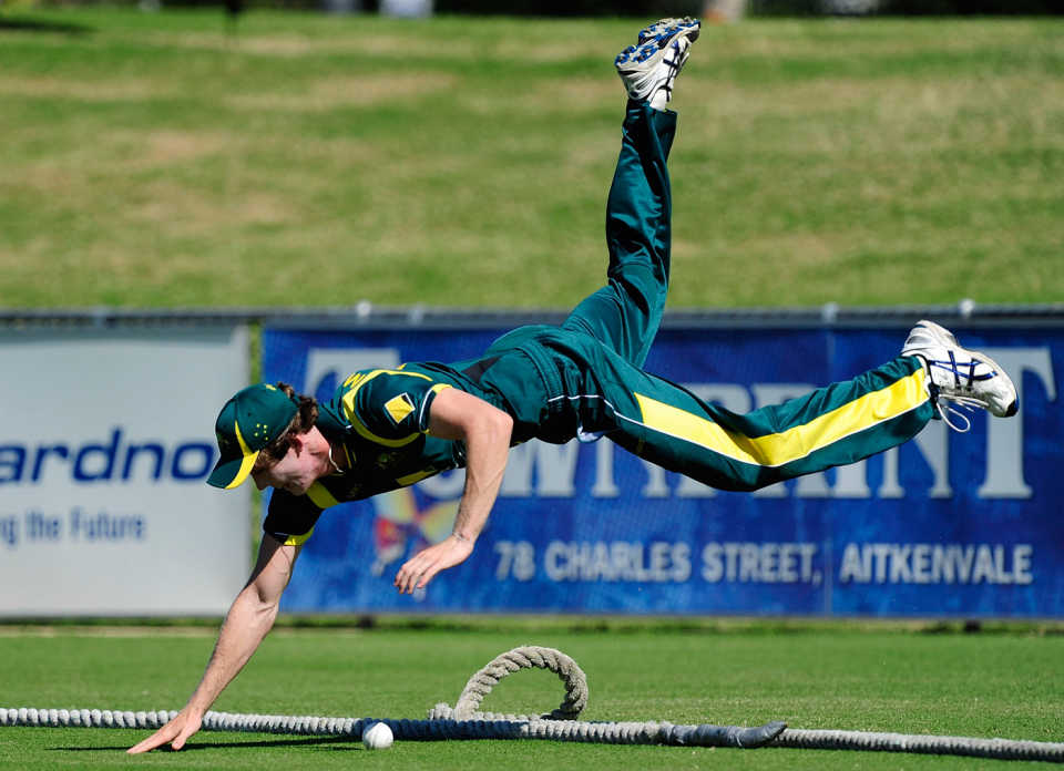 Joshua McClelland tries to save a boundary, Australia Under-19 v India Under-19, Townsville, April 7, 2012
