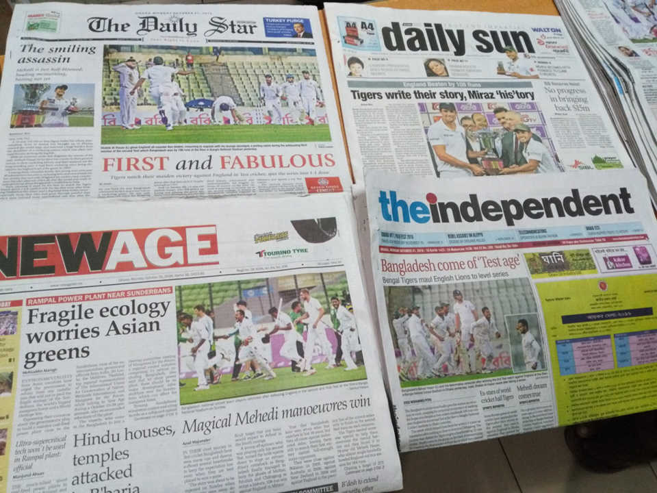 Bangladesh newspapers a day after a historic Test win over England, October 31, 2016 