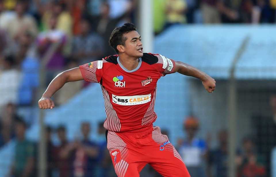 Taskin Ahmed celebrates a wicket