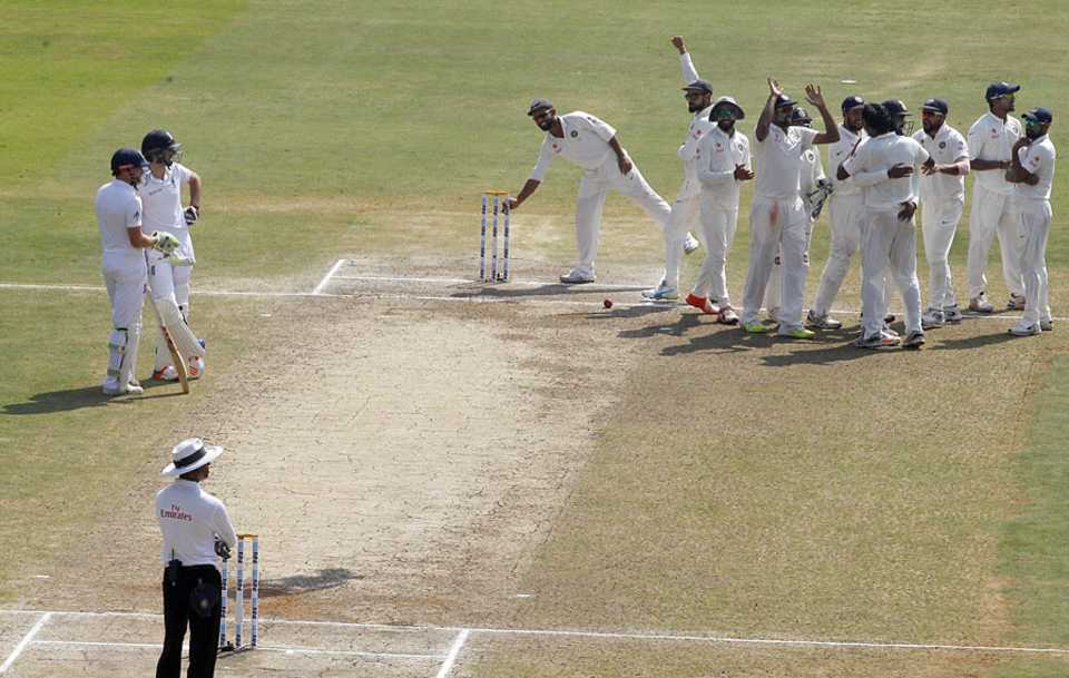 India await confirmation of the final lbw decision to seal victory