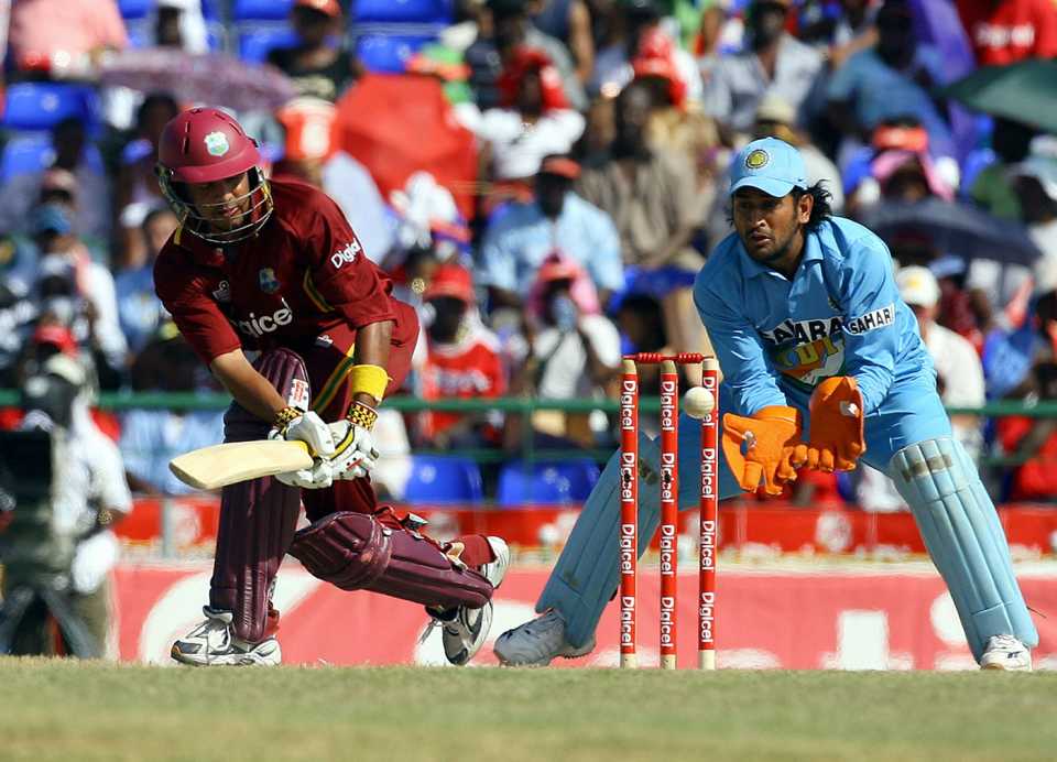 Ramnaresh Sarwan plays a shot to the leg side, West Indies v India, 3rd ODI, St Kitts, May 23, 2006