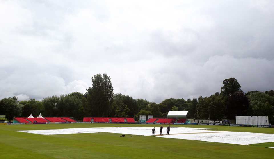 A saturated outfield prevented any play at Castle Park, Essex v Hampshire, County Championship, Division Two, Colchester, 1st  day, July 13, 2014