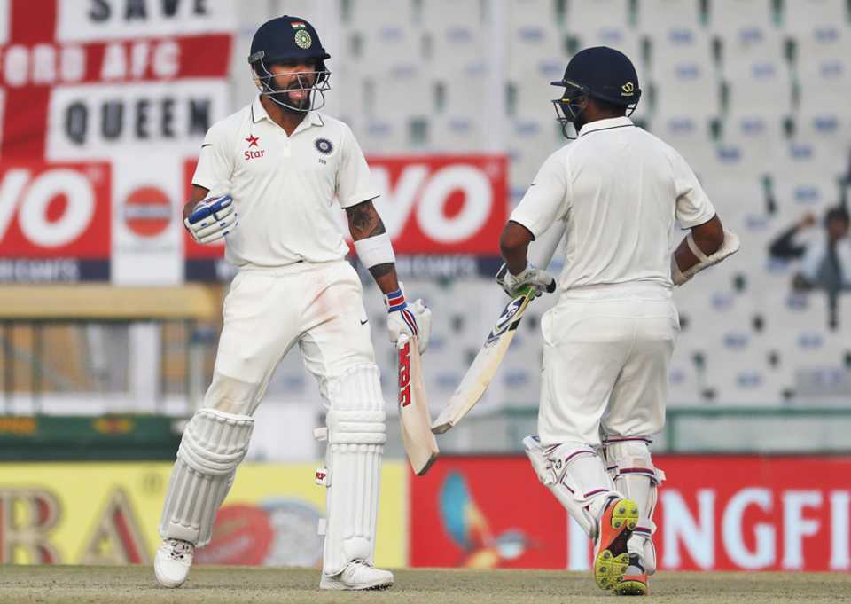 Virat Kohli roars after Parthiv Patel hits the winning runs, India v England, 3rd Test, Mohali, 4th day, November 29, 2016