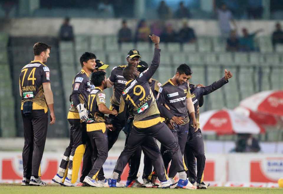 Rajshahi Kings players celebrate a wicket