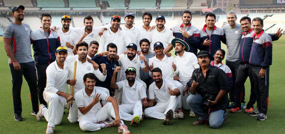 Haryana pose for a photo after reaching the knockouts for the first time since the 2011-12 season