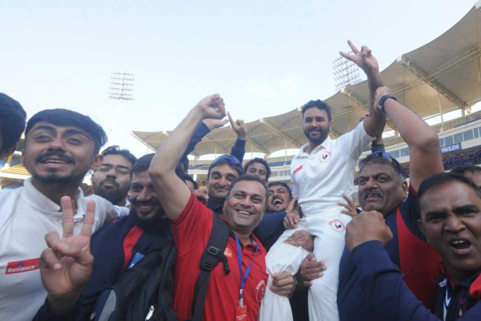 Parthiv Patel is triumphantly hoisted after his match-winning knock