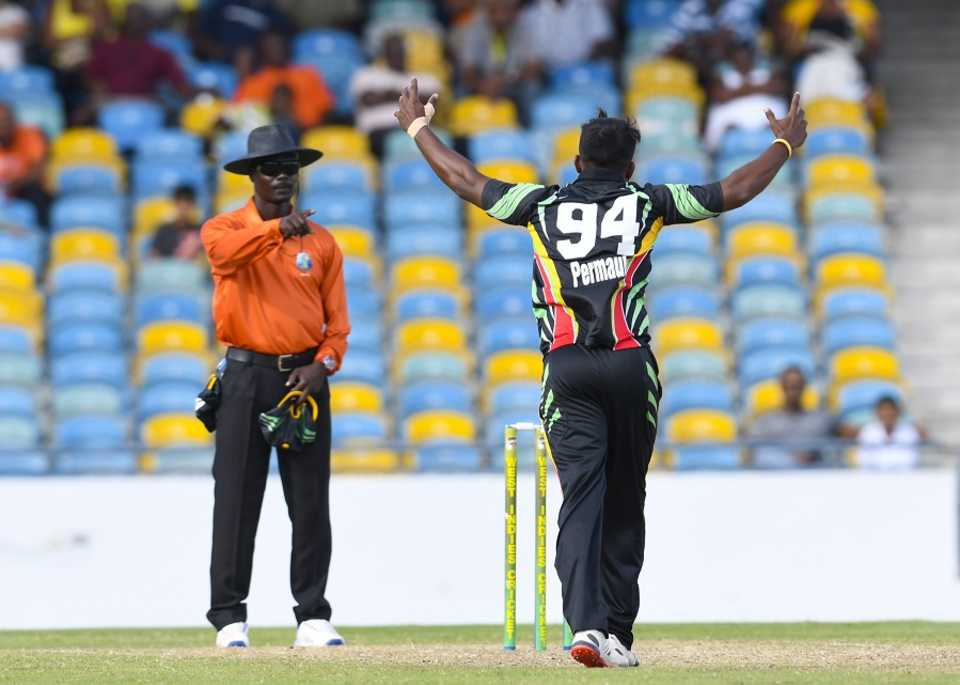 Veersammy Permaul enjoys the umpire's approval