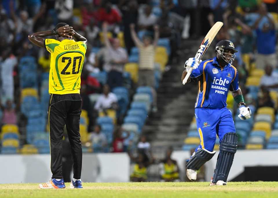 Ashley Nurse celebrates Barbados' winning runs