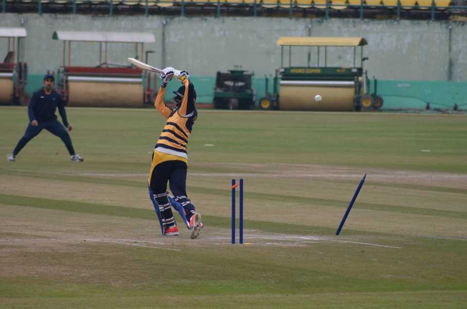 Gurkeerat Singh is bowled first ball