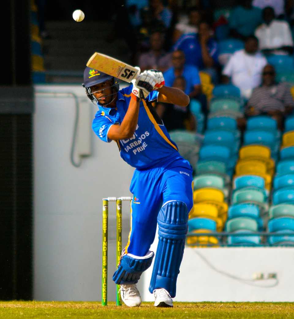 Roston Chase plays a drive during his 55-ball 76