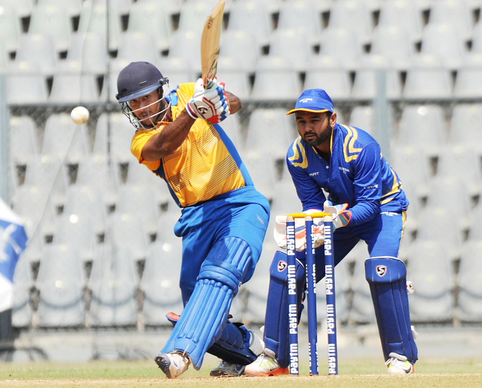 Mayank Agarwal punches the ball down the ground