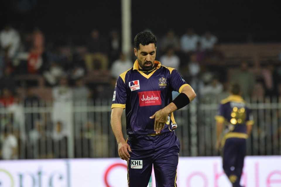Umar Gul adjusts his line while walking to his run up