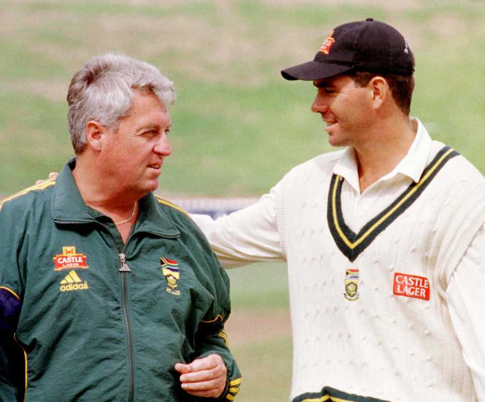 Bob Woolmer and Hansie Cronje after the match