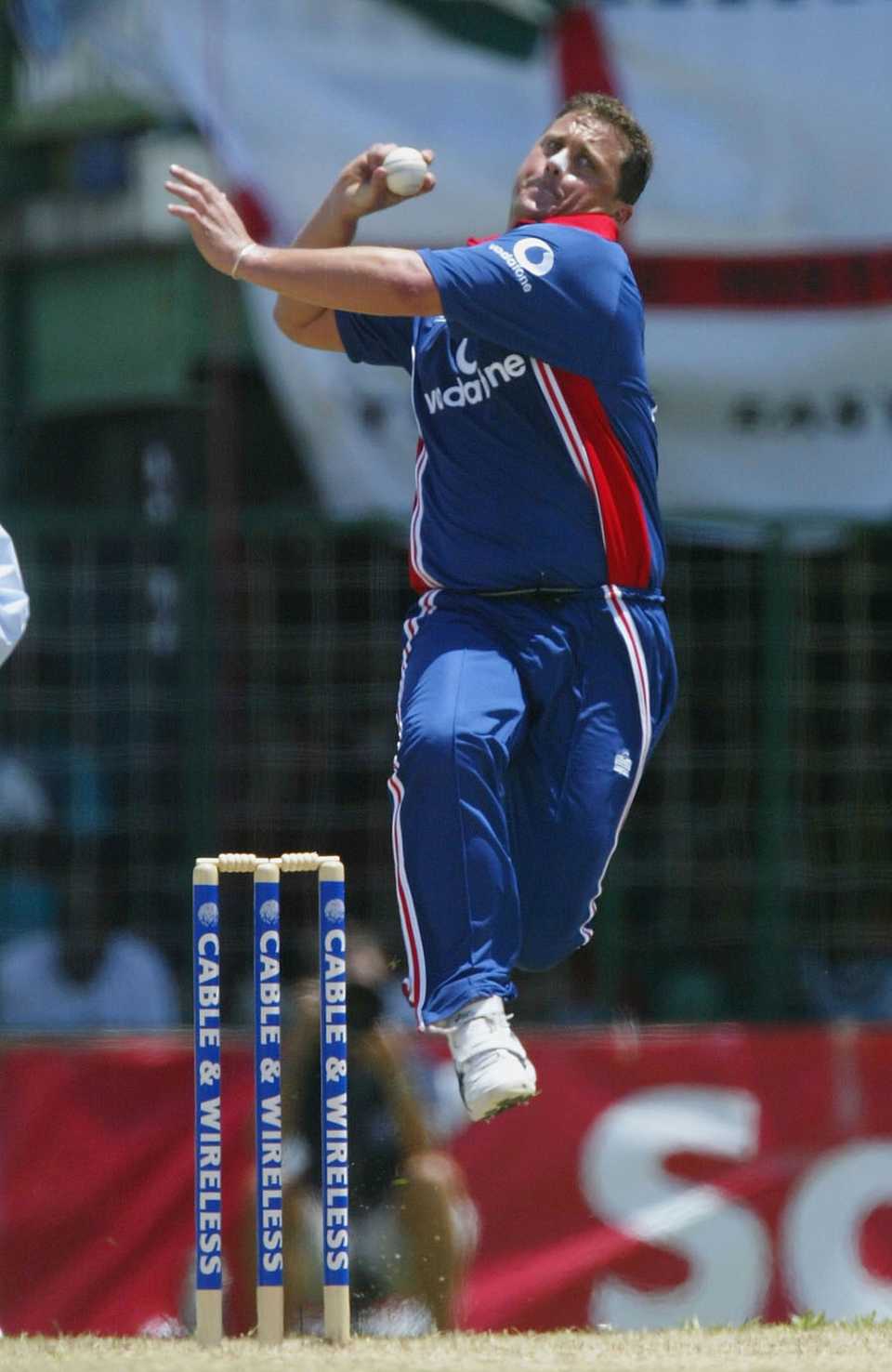 Darren Gough winds up to deliver a ball, West Indies v England, 1st ODI, Georgetown, April 18, 2004