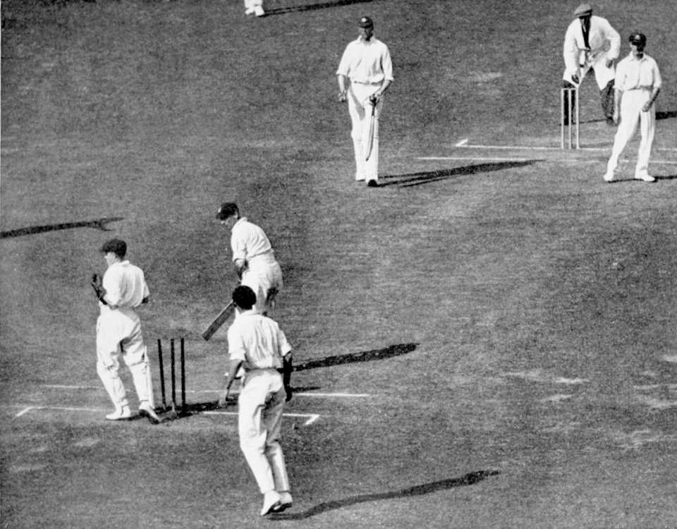 Jack Hobbs turns around to see that he has been bowled by Clarrie Grimmett, England v Australia, 2nd Test, Lord's, 3rd day, June 30, 1930
