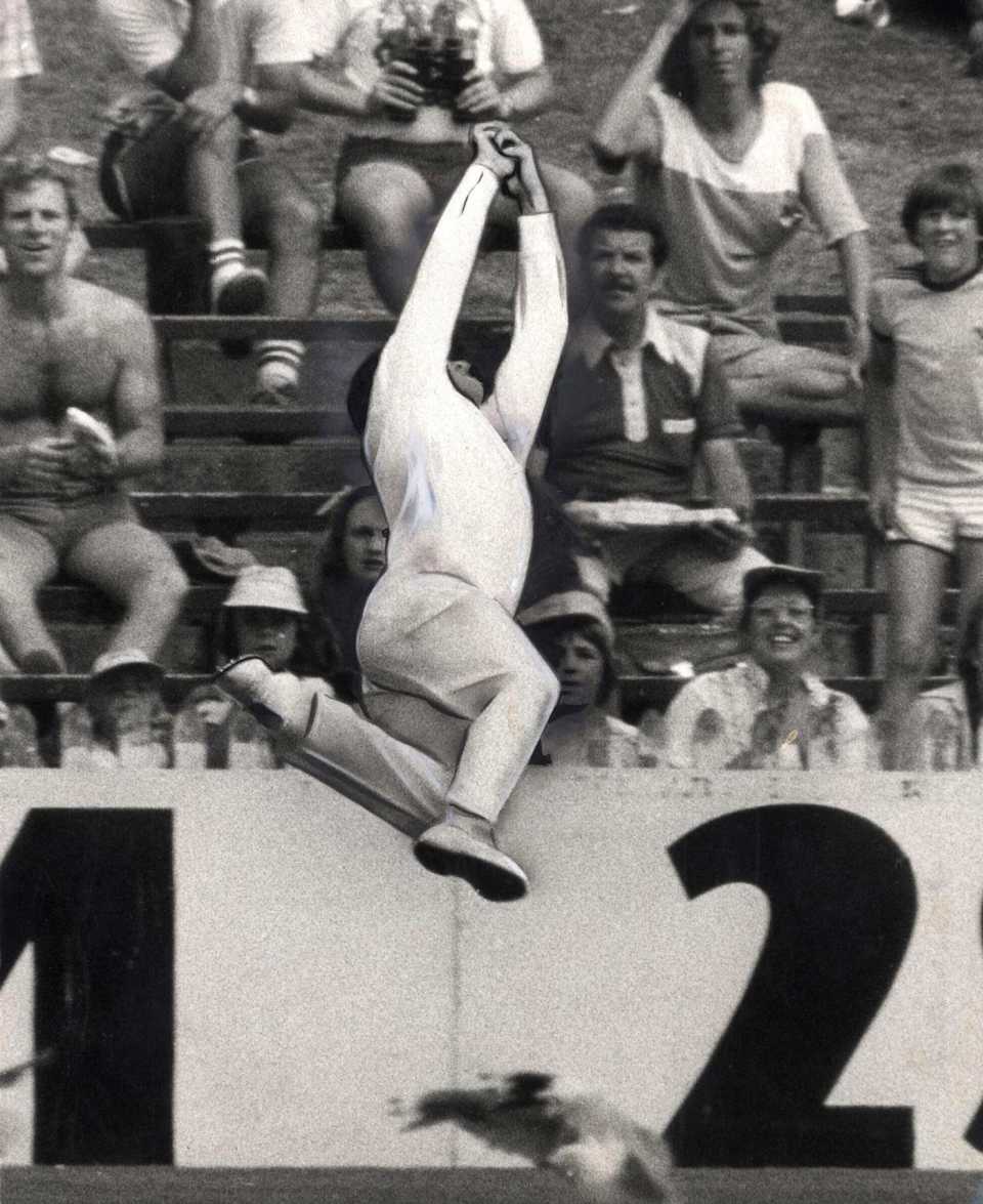 John Dyson leaps to catch Sylvester Clarke, Australia v West Indies, second Test, day four, Sydney, January 5, 1982