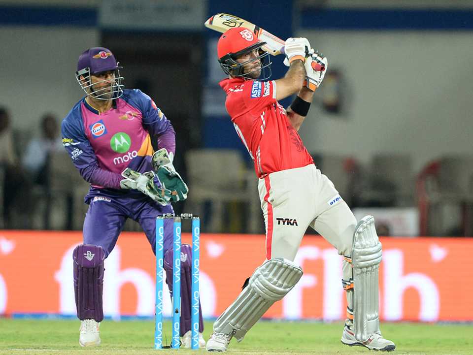 Glenn Maxwell plays a pull in his blistering 44 not out, Kings XI Punjab v Rising Pune Supergiant, IPL 2017, Indore, April 8, 2017