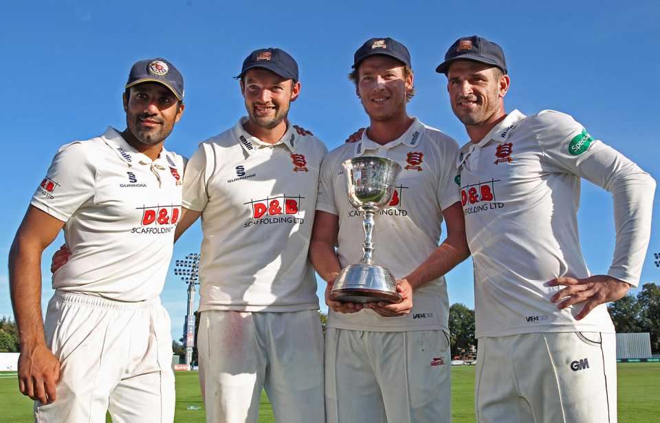 Ravi Bopara, Nick Browne, Tom Westley and captain Ryan ten Doeschate celebrate winning the Division Two title