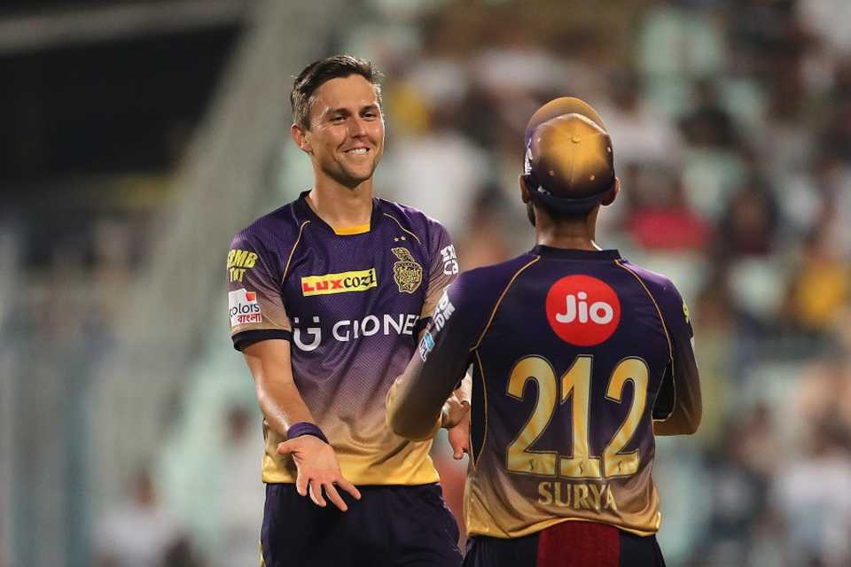 Trent Boult is all smiles after taking a wicket
