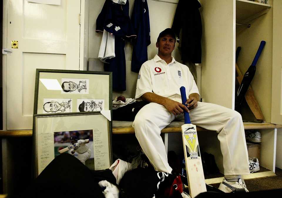 Alec Stewart enjoys the victory in the dressing room