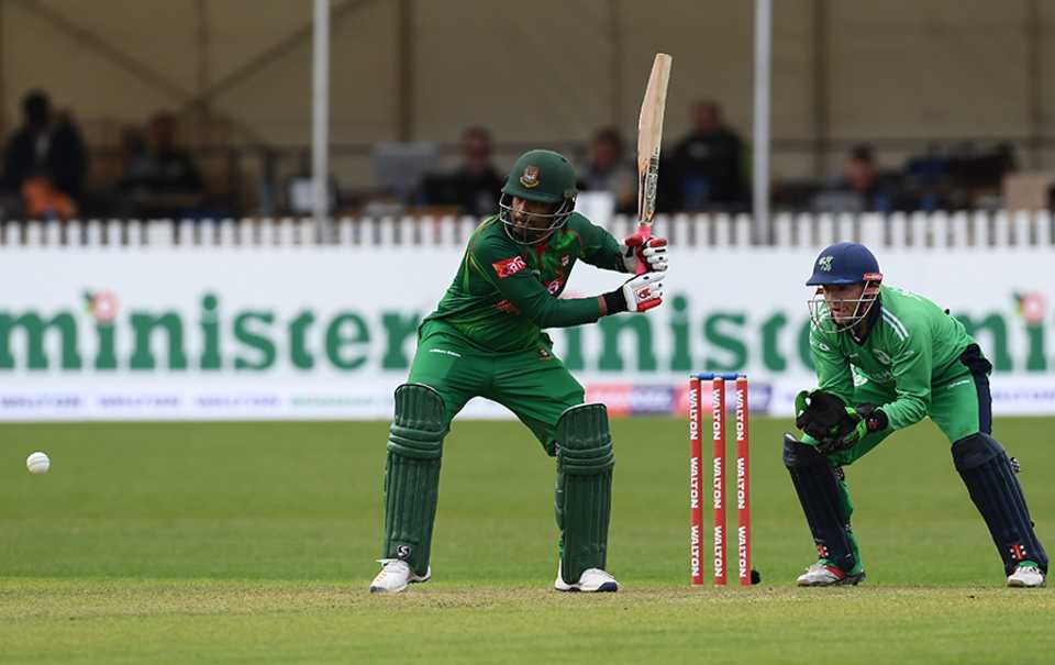Tamim Iqbal shapes up to have a swing at the ball