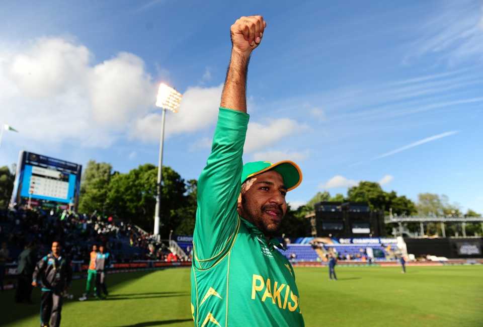 Sarfraz Ahmed was jubilant after leading his side to a win against Sri Lanka, Sri Lanka v Pakistan, Champions Trophy, Group B, Cardiff, June 12, 2017
