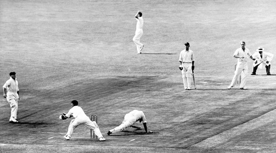 Tufty Mann has Denis Compton in some trouble, South Africa v England, 4th Test, Johannesburg, 1st day, February 12, 1949