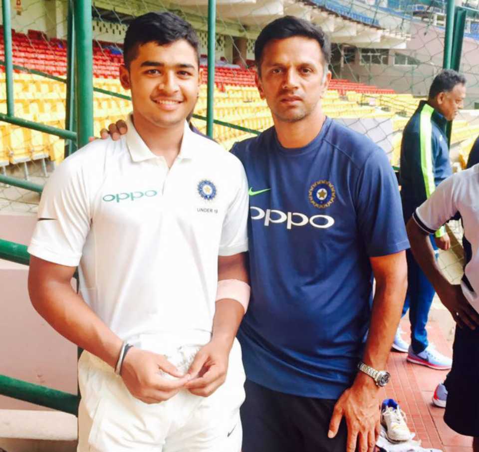 Riyan Parag with India A coach Rahul Dravid at the National Cricket Academy in Bengaluru