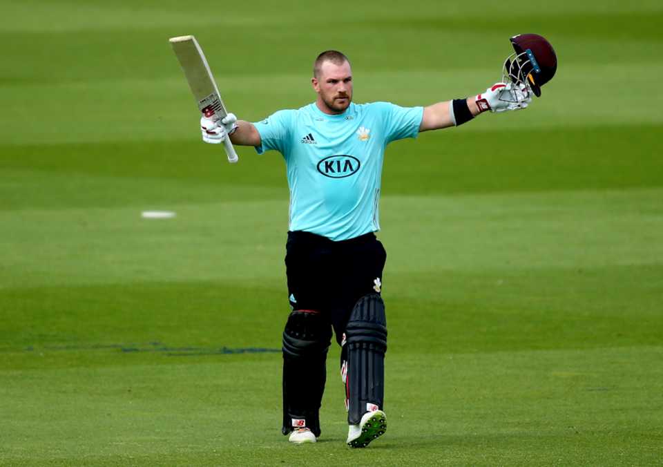 Aaron Finch soaks up the applause after a brutal hundred against Sussex at Kia Oval