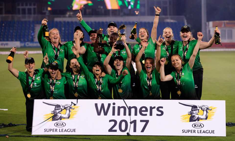 Western Storm celebrate with the trophy, Southern Vipers v Western Storm, Kia Super League final, Hove, September 1, 2017