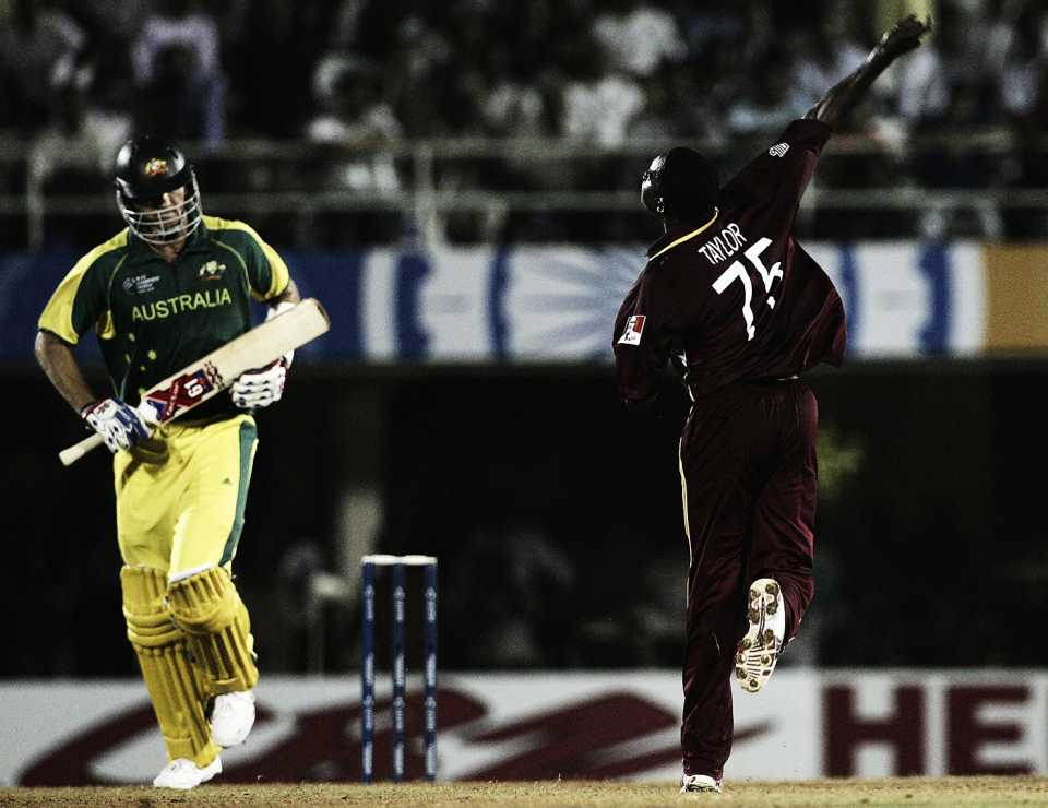 Jerome Taylor celebrates West Indies' win, Australia v West Indies, Champions Trophy, Mumbai, October 18, 2006