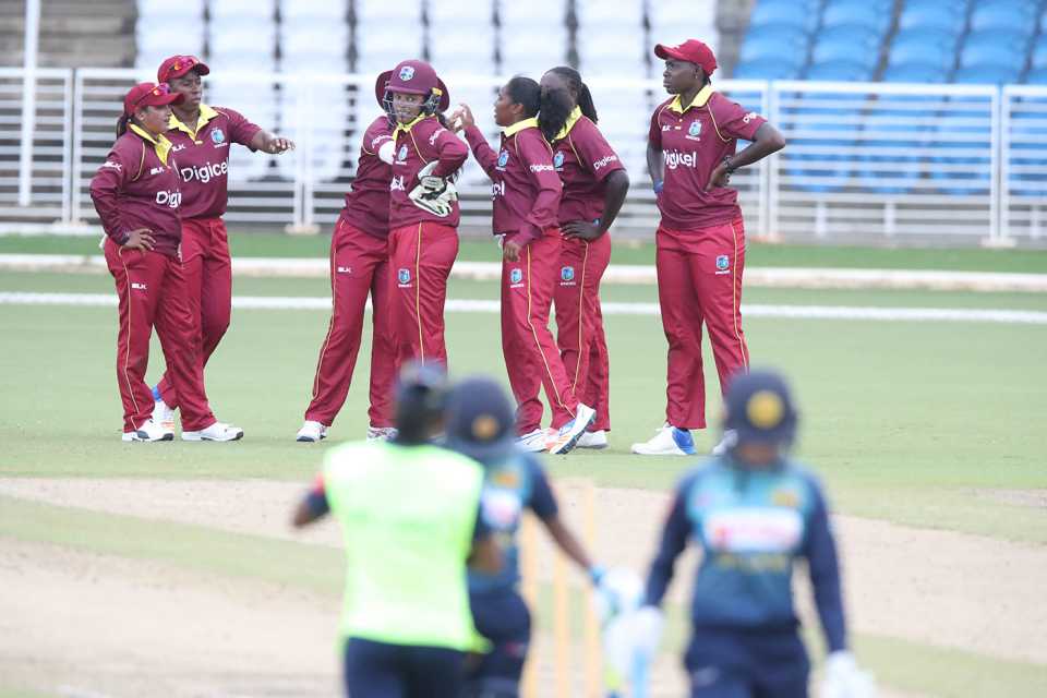 West Indies players celebrate, West Indies v Sri Lanka, 1st ODI, ICC Women's Championship, Tarouba, October 12, 2017
