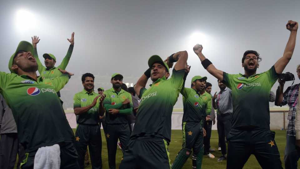 The Pakistan players enjoy their T20 series win